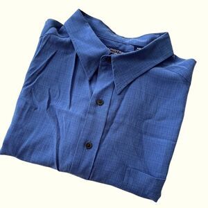 Roundtree & Yorke Blue Button-Front Short Sleeve Shirt 3XB